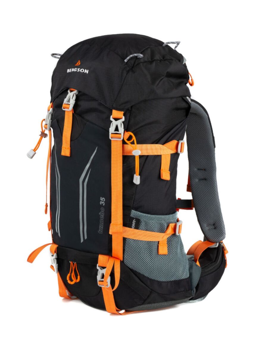Czarno-pomarańczowy plecak trekkingowy Bergson Tunnebo 35