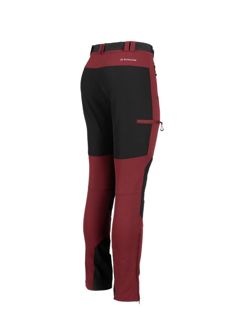 Bordowe spodnie trekkingowe Bergson Flam 4WAY Stretch
