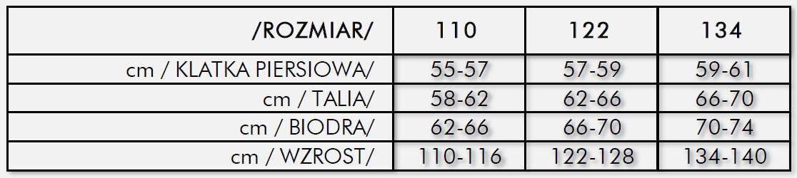 Tabela rozmiarów Gatta Thermo Junior